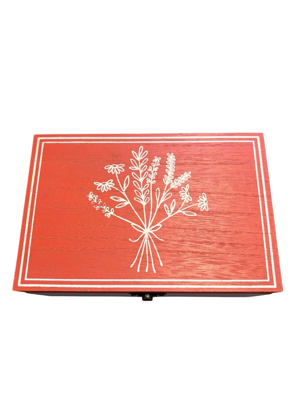 Coral Red Floral Wooden Keepsake Box